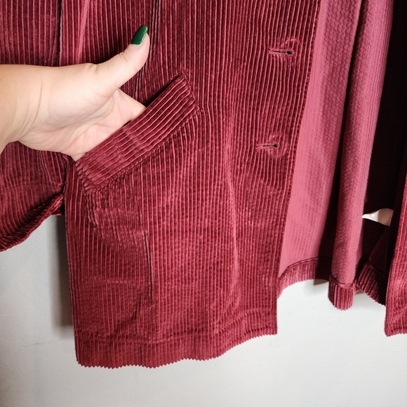 J. Jill Corduroy Red Wine Maroon Pleat Back Button Front Jacket Size Large - Picture 3 of 16
